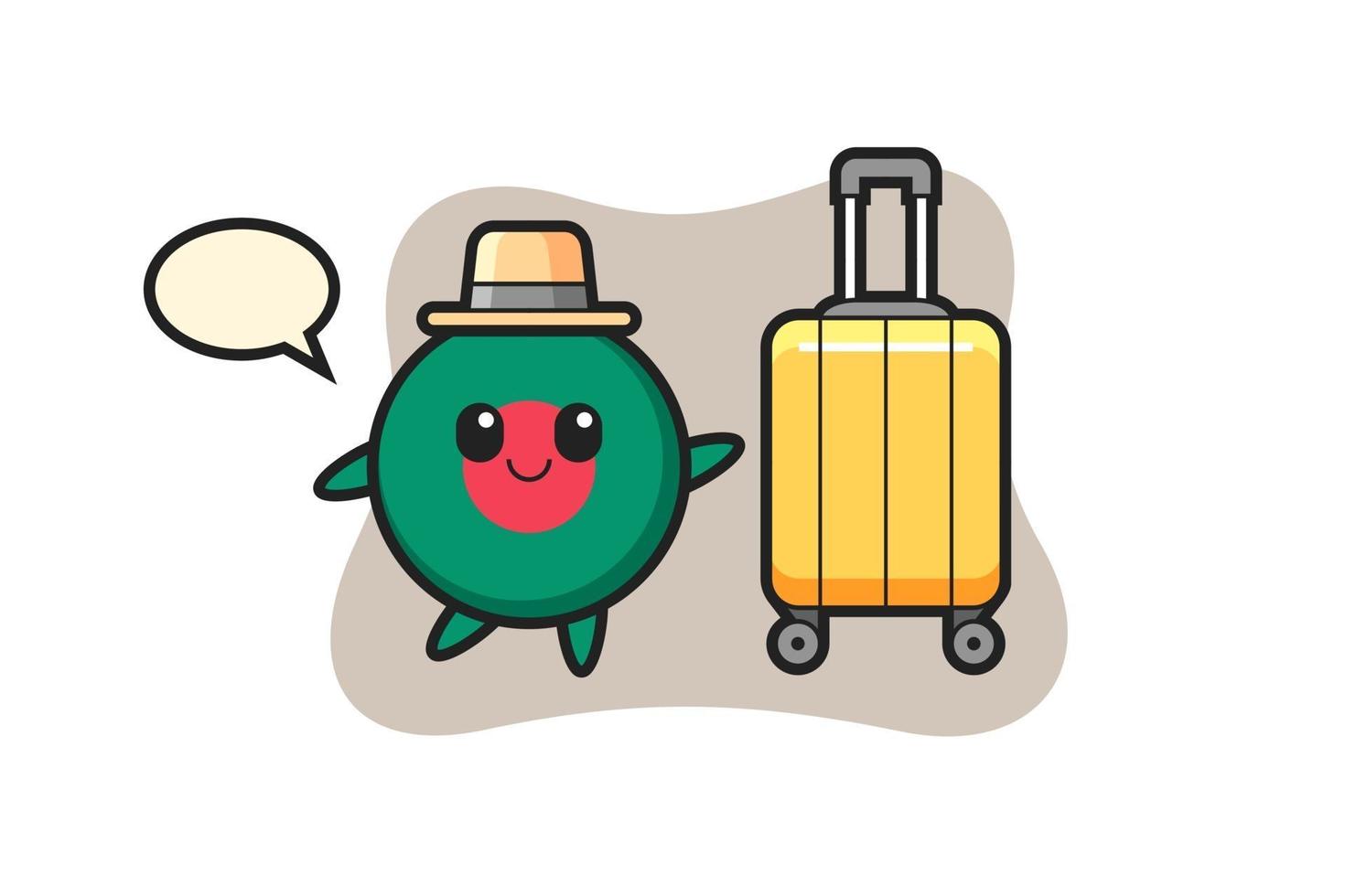 bangladesh flag badge cartoon illustration with luggage on vacation vector