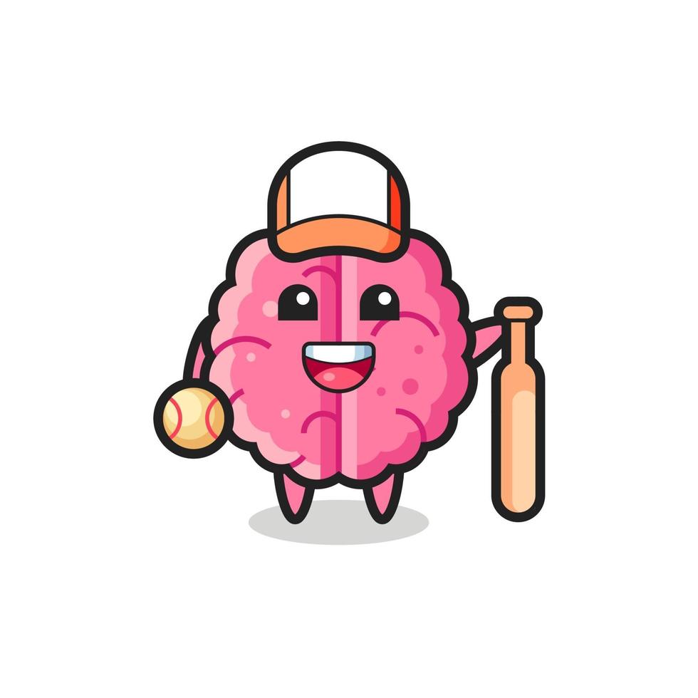 personaje de dibujos animados del cerebro como jugador de béisbol vector