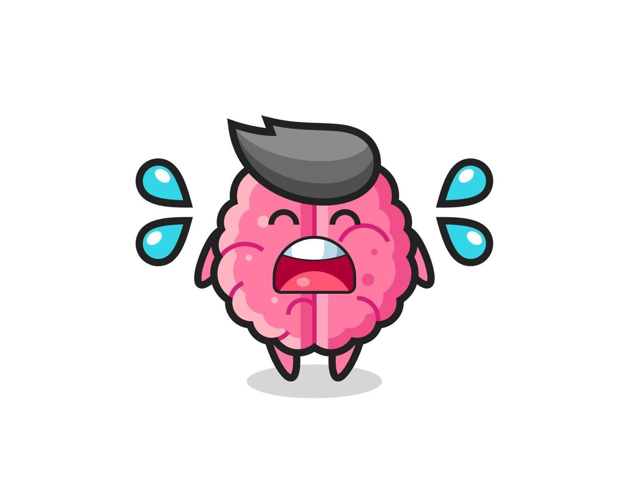 brain cartoon illustration with crying gesture vector