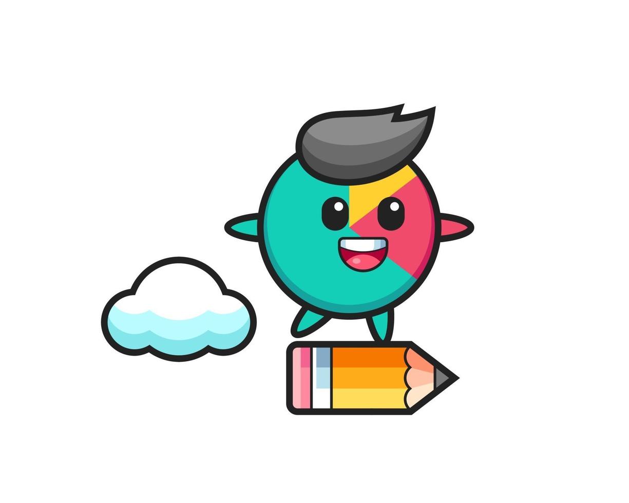chart mascot illustration riding on a giant pencil vector