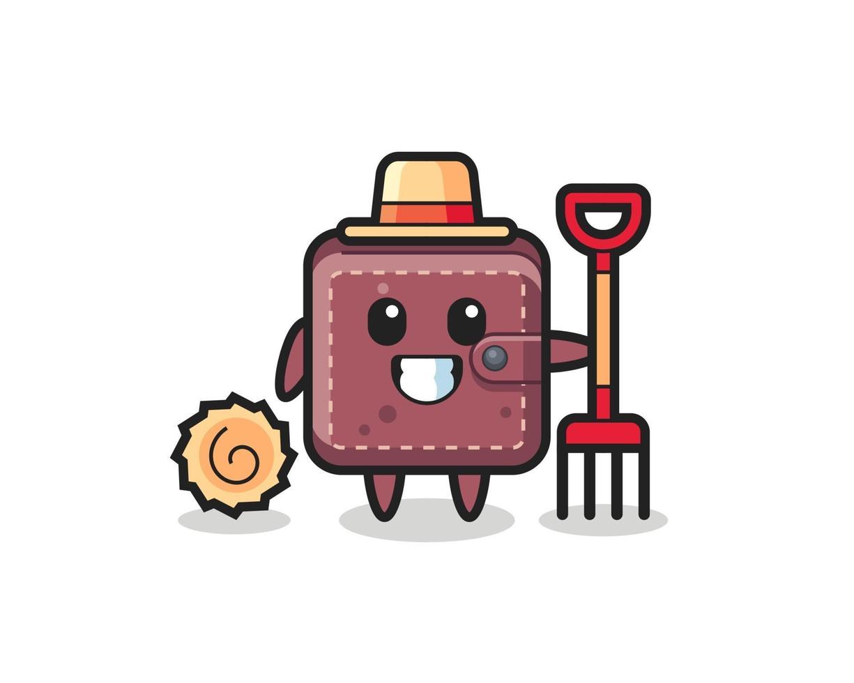Mascot character of leather wallet as a farmer vector