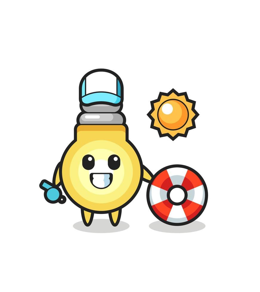 Cartoon mascot of light bulb as a beach guard vector