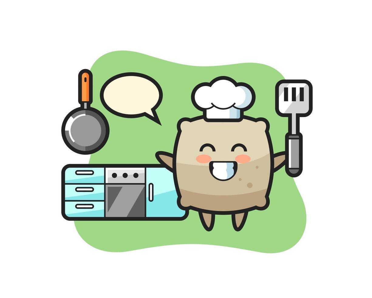 sack character illustration as a chef is cooking vector