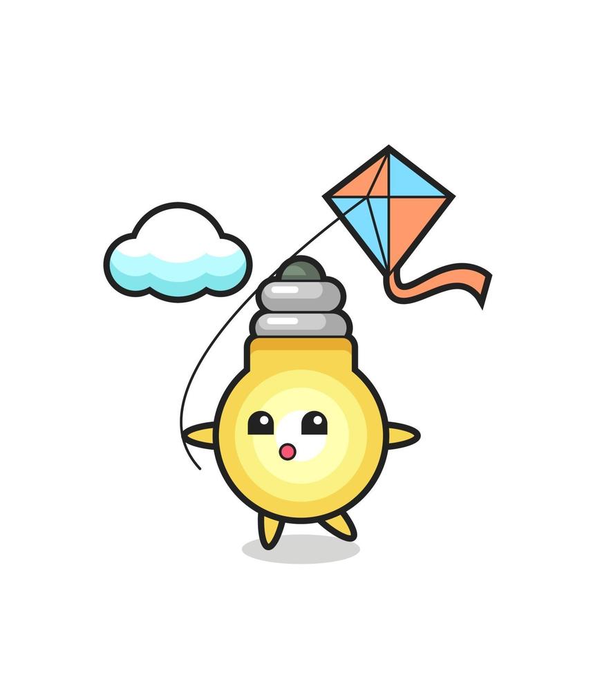 light bulb mascot illustration is playing kite vector