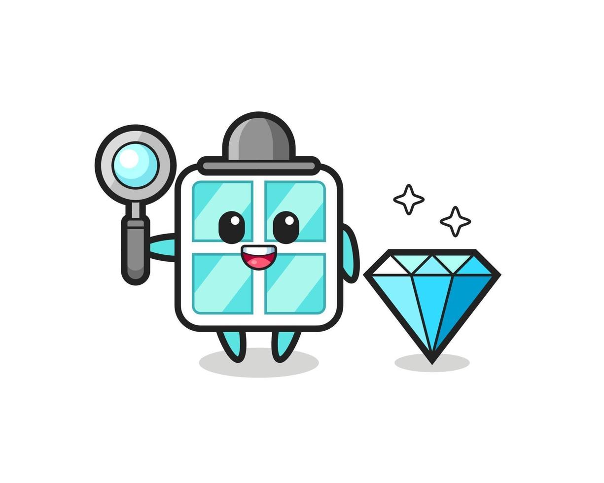 Ilustración de personaje de ventana con un diamante. vector