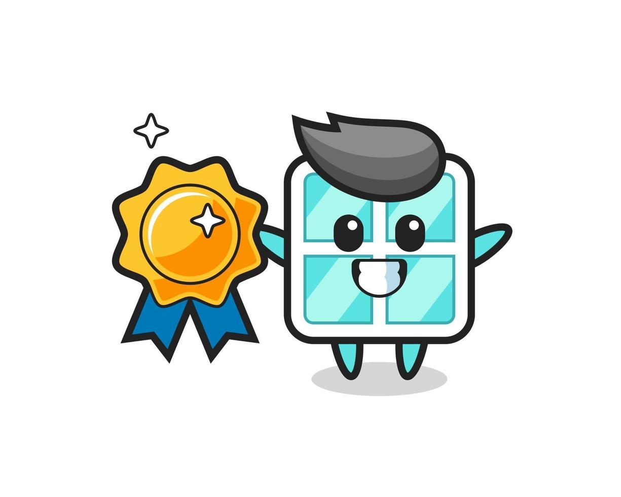 window mascot illustration holding a golden badge vector