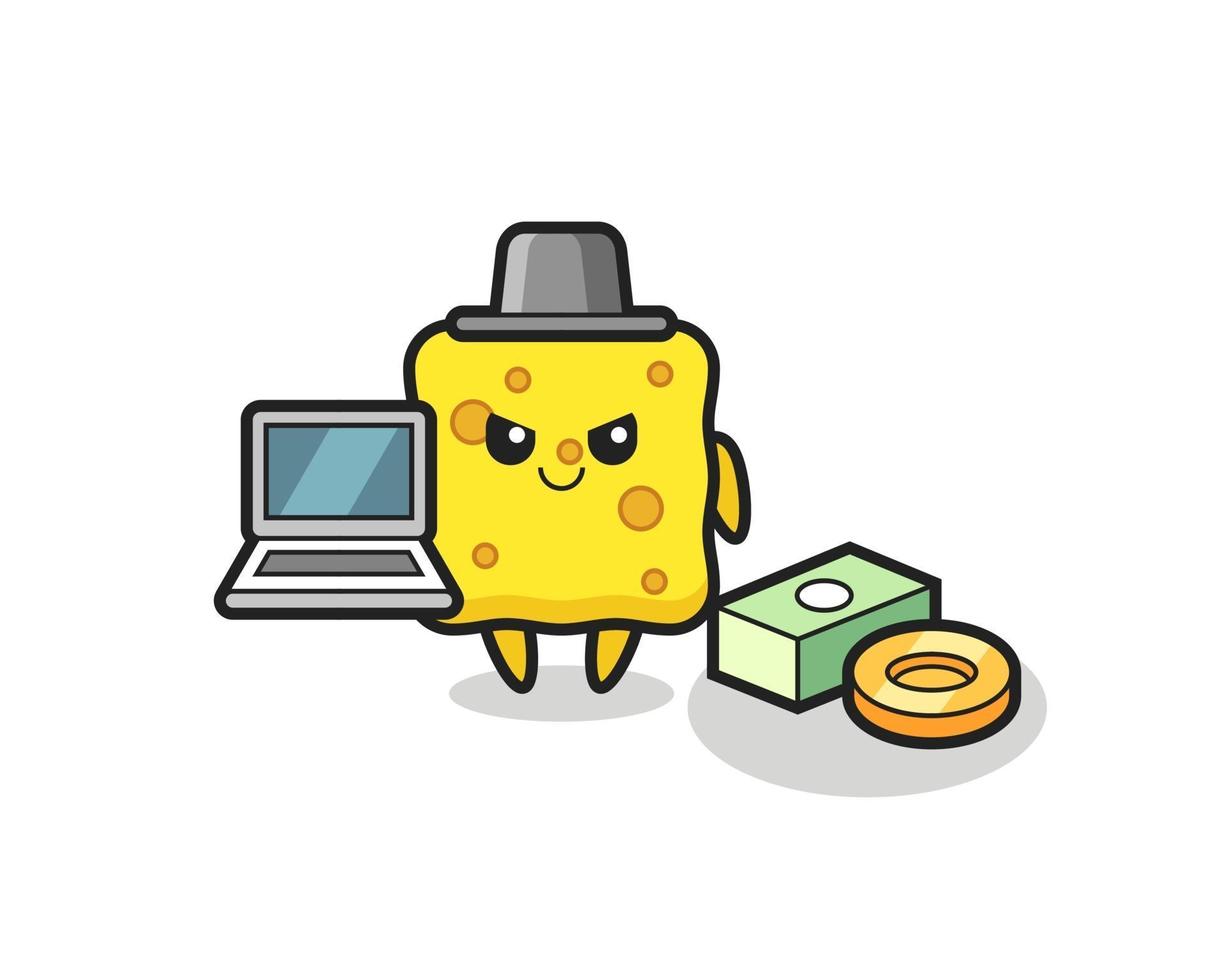 Mascot Illustration of sponge as a hacker vector