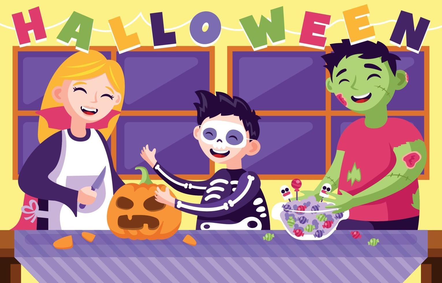 Halloween Preparation in Family vector