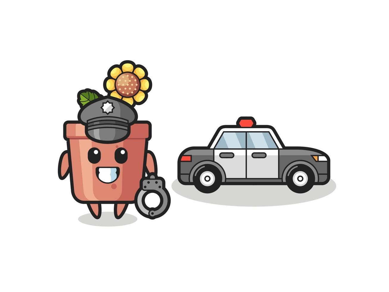 Cartoon mascot of sunflower pot as a police vector