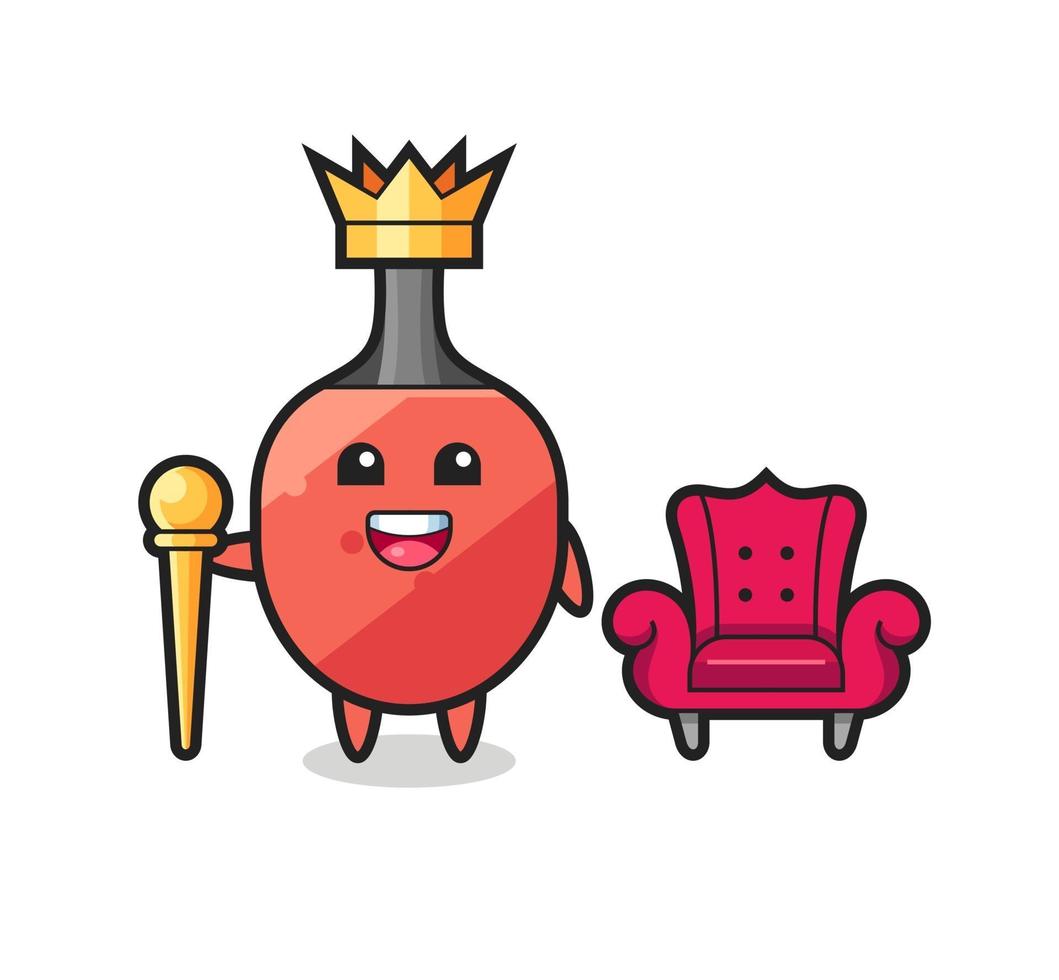 mascota de dibujos animados de raqueta de tenis de mesa como rey vector