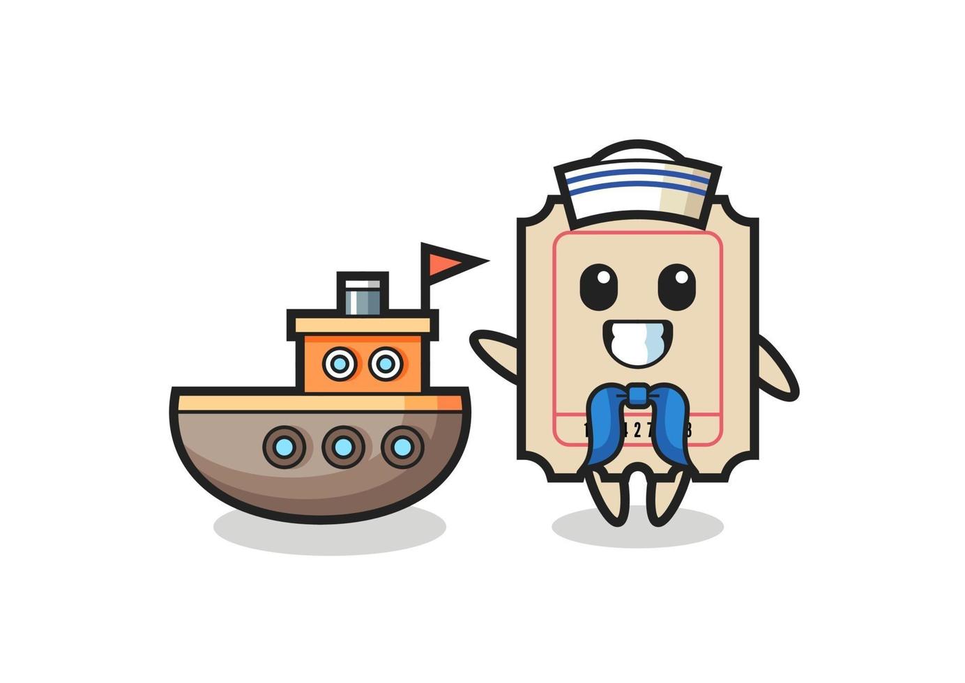 Mascota de personaje de ticket como marinero. vector