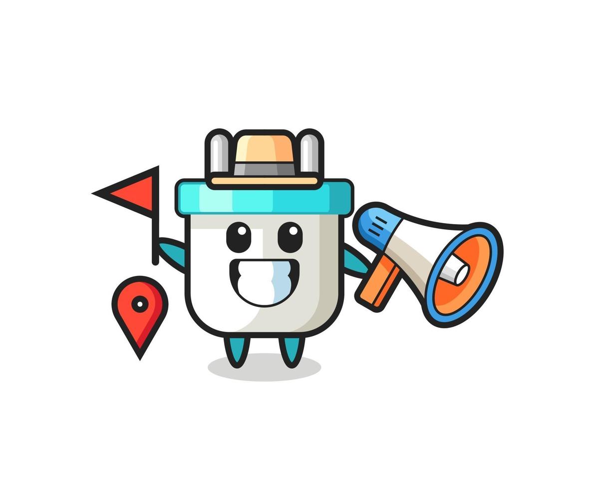 Character cartoon of electric plug as a tour guide vector