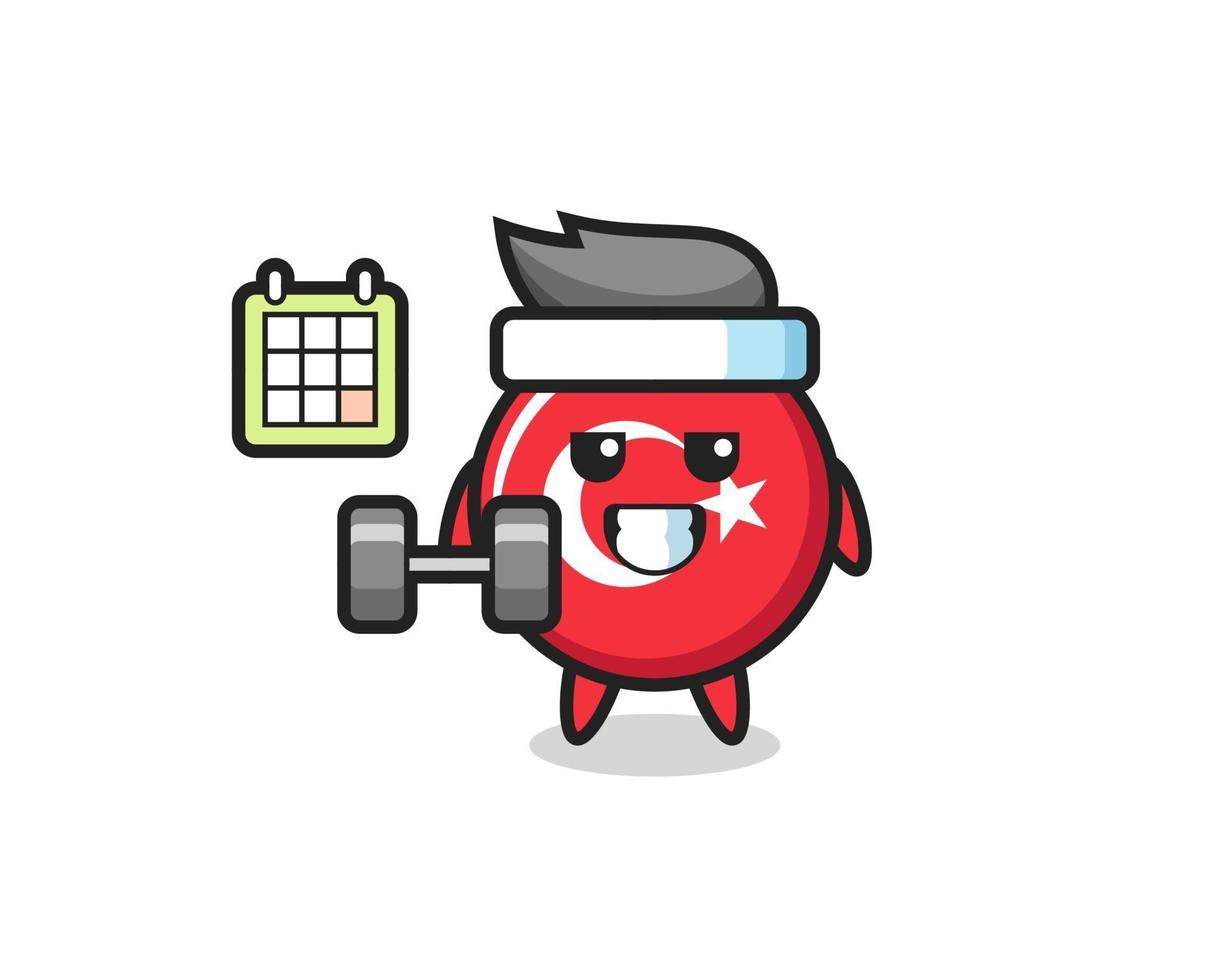 turkey flag badge mascot cartoon doing fitness with dumbbell vector