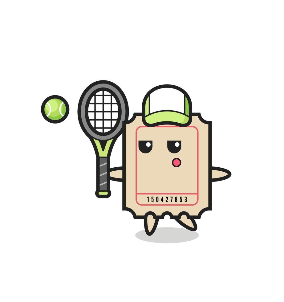 personaje de dibujos animados de ticket como tenista vector