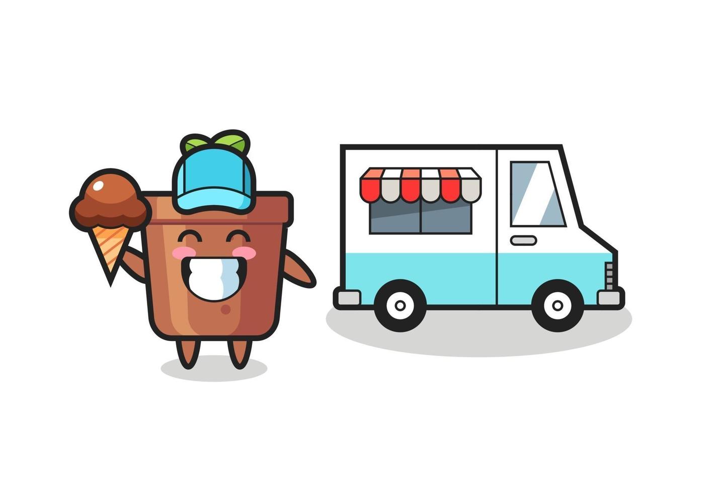 Mascot cartoon of plant pot with ice cream truck vector