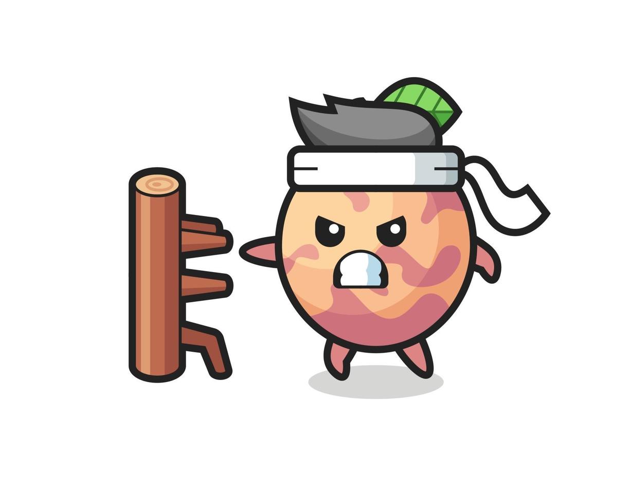 pluot fruit cartoon illustration as a karate fighter vector