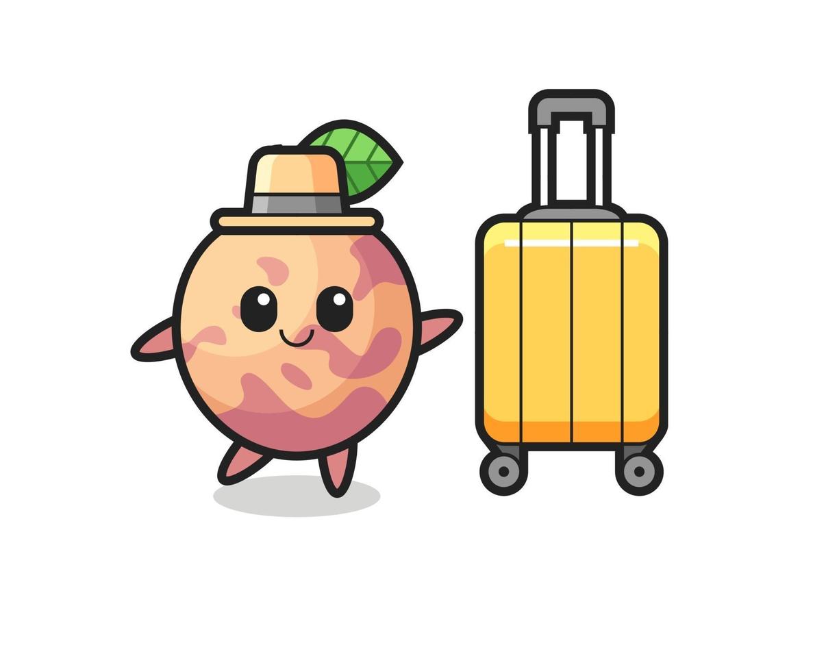 pluot fruit cartoon illustration with luggage on vacation vector