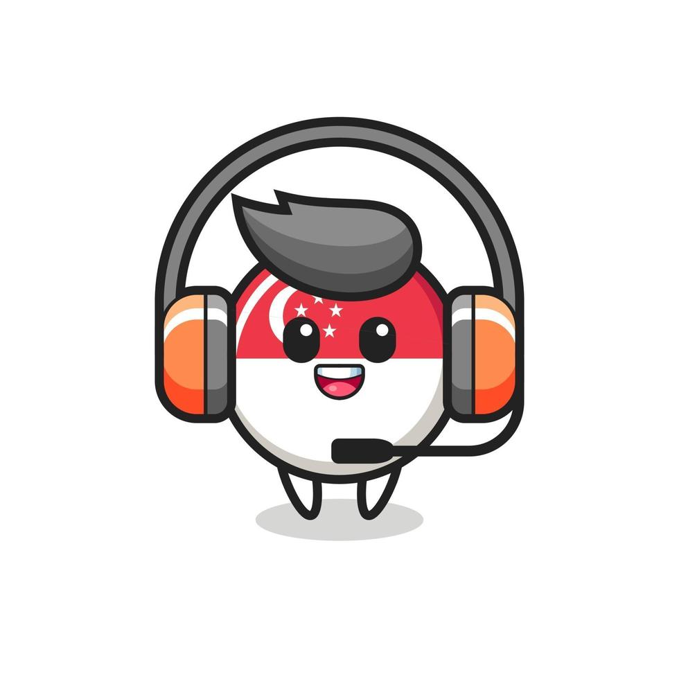 Cartoon mascot of singapore flag badge as a customer service vector