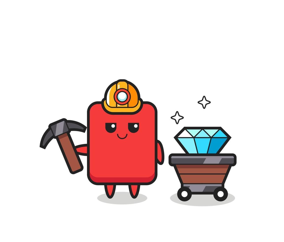 Ilustración de personaje de tarjeta roja como minero. vector