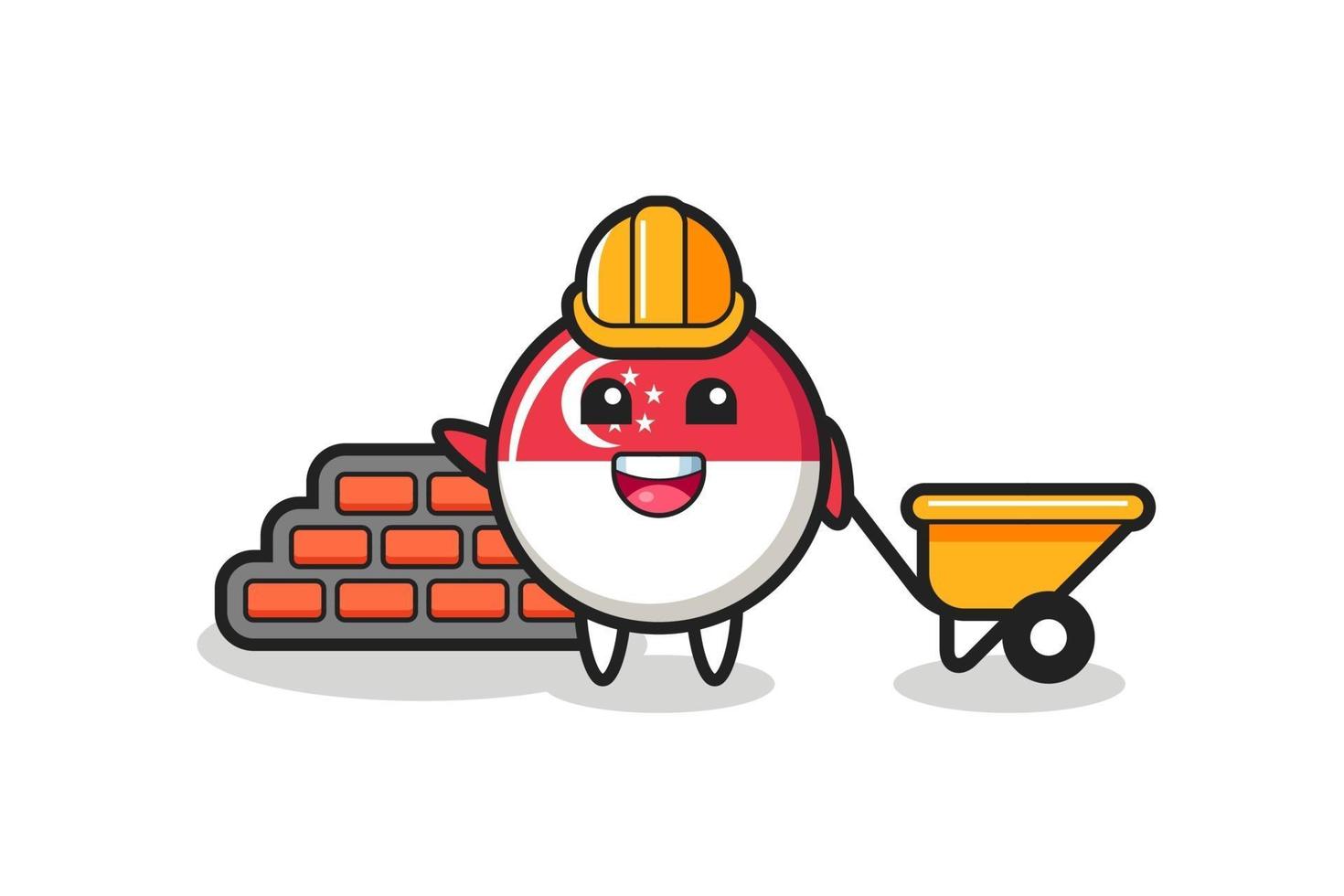 Cartoon character of singapore flag badge as a builder vector