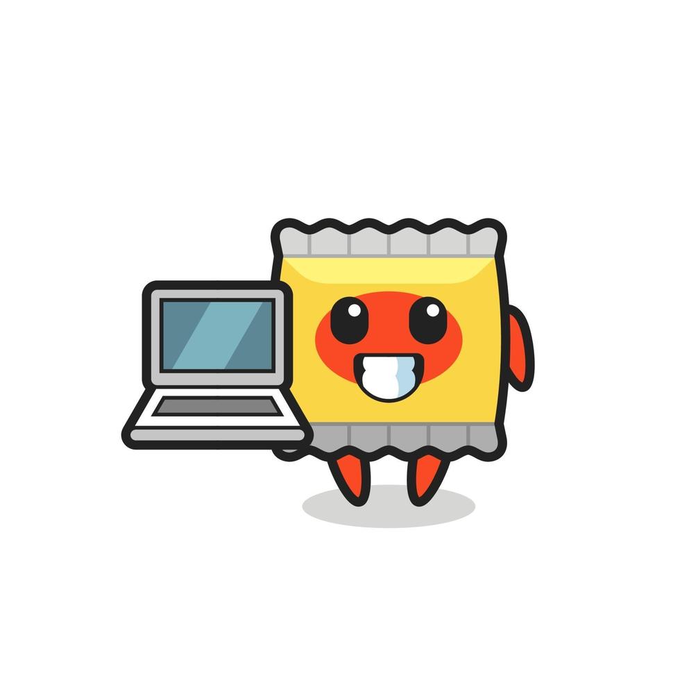 Ilustración de mascota de bocadillo con una computadora portátil vector