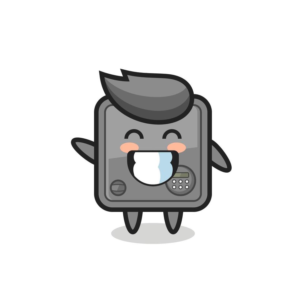 safe box cartoon character doing wave hand gesture vector