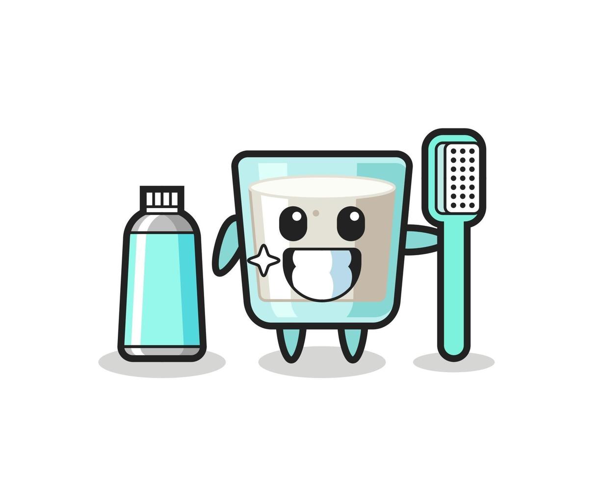 mascota, ilustración, de, leche, con, un, cepillo de dientes vector