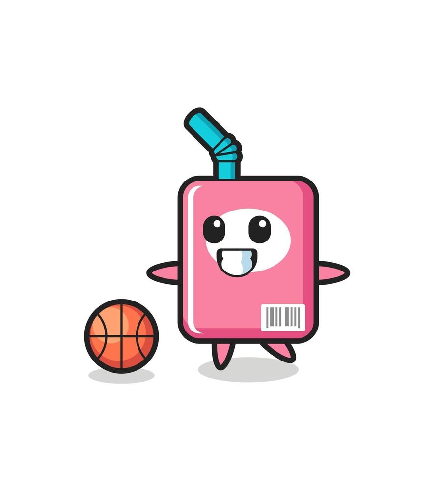 Illustration of milk box cartoon is playing basketball vector