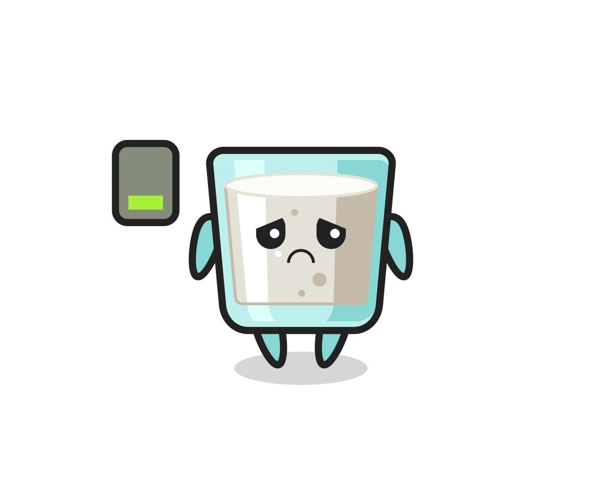 personaje de mascota de leche haciendo un gesto cansado vector