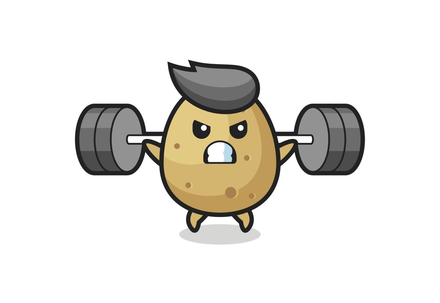 potato mascot cartoon with a barbell vector