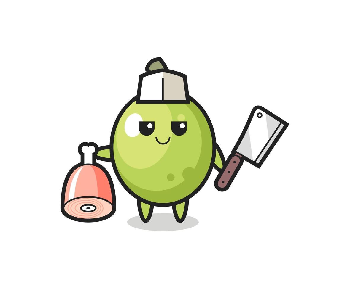 Illustration of olive character as a butcher vector