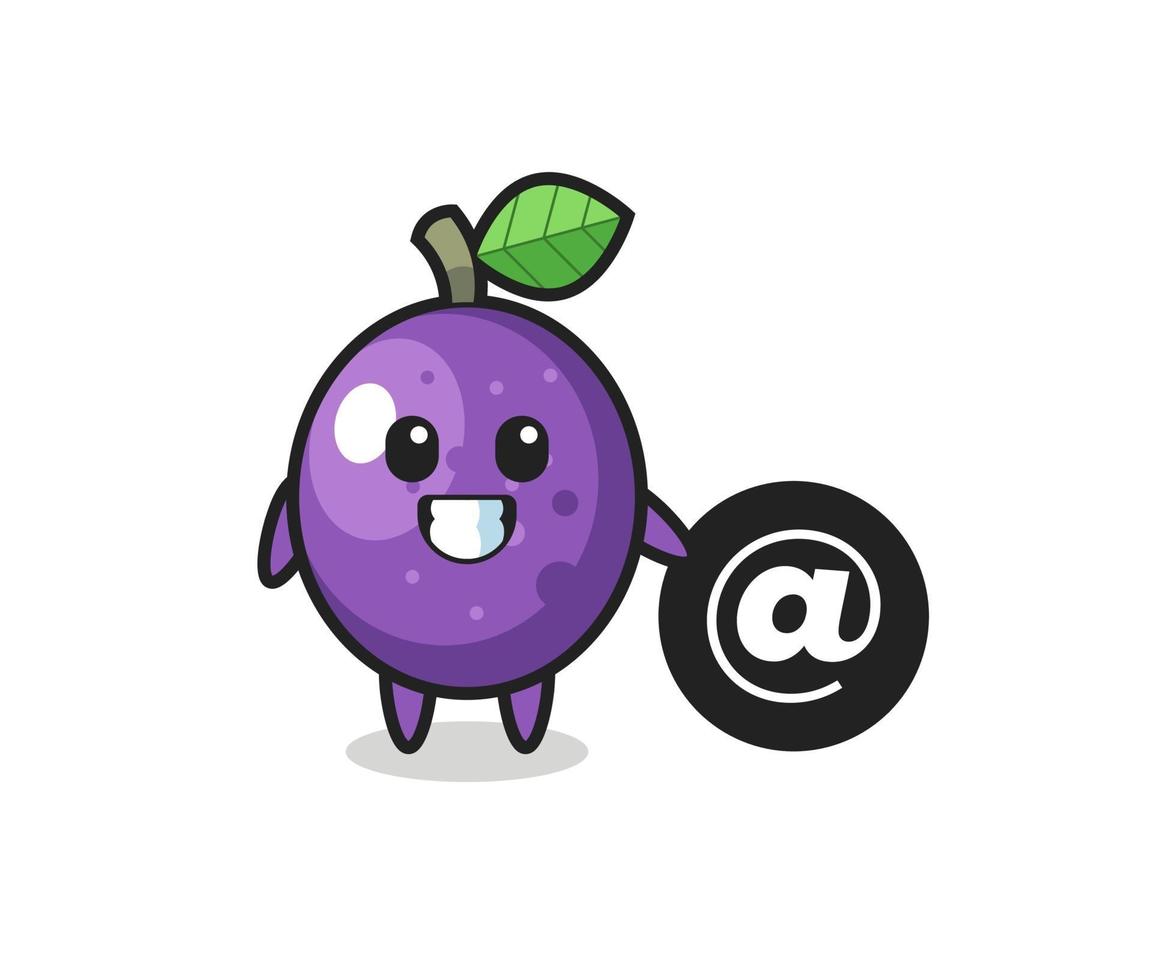 Cartoon Illustration of passion fruit standing beside the At symbol vector