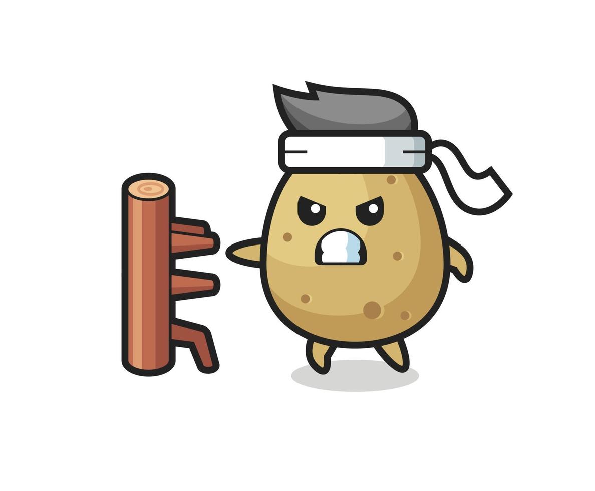potato cartoon illustration as a karate fighter vector
