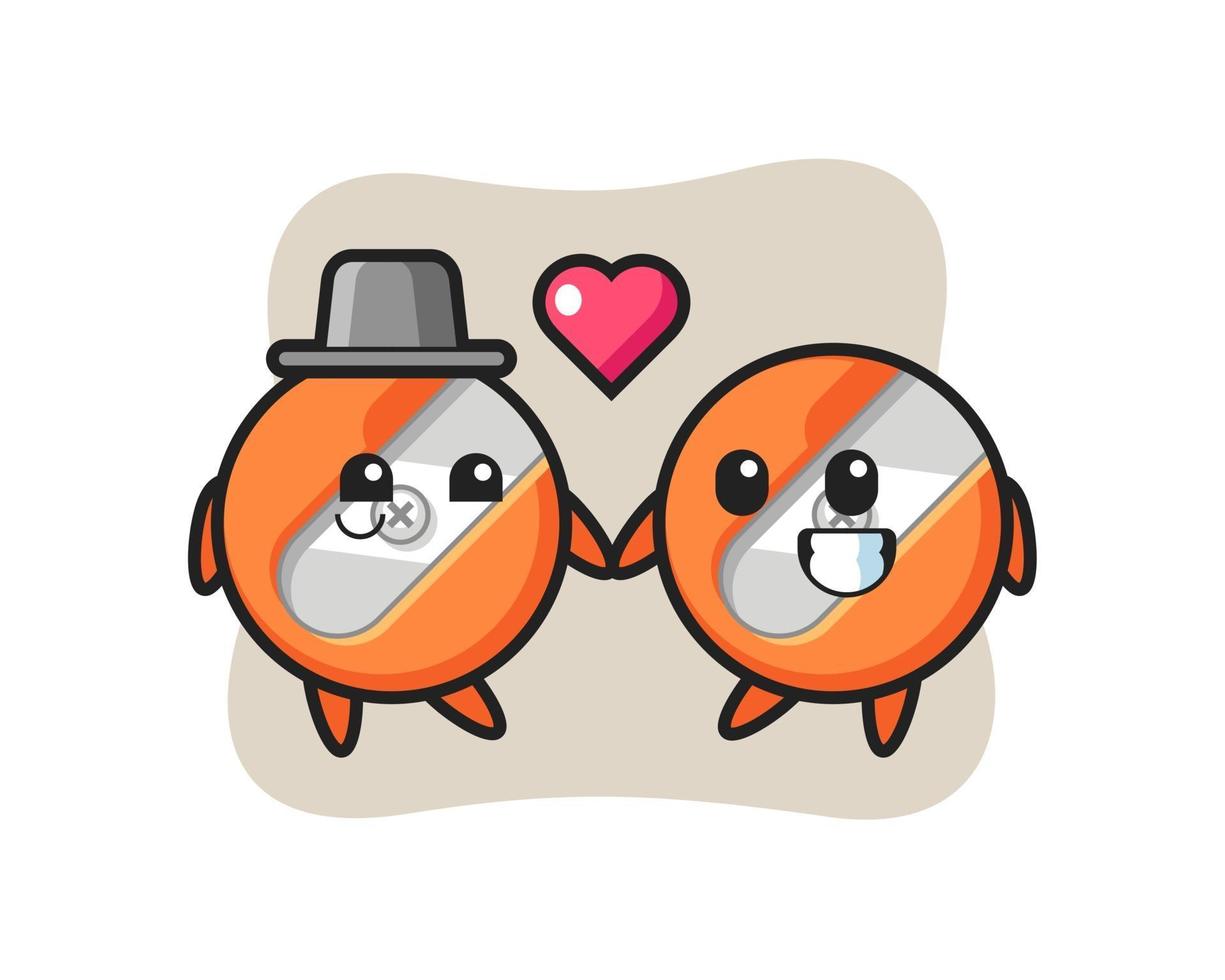 pencil sharpener cartoon character couple with fall in love gesture vector