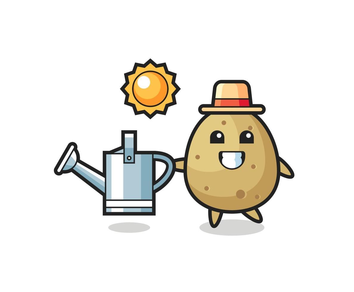 Cartoon character of potato holding watering can vector