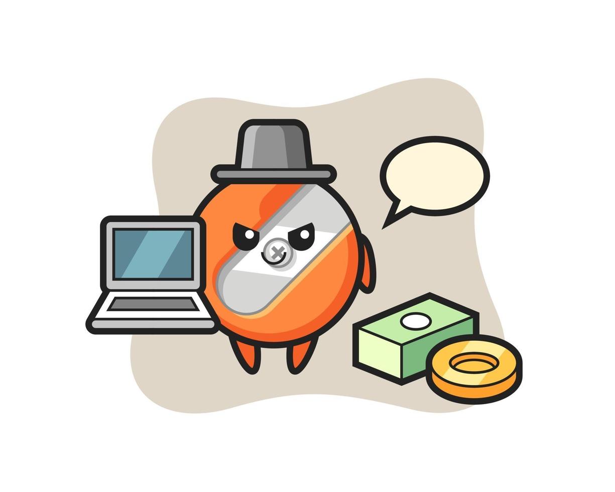 Ilustración de mascota de sacapuntas como hacker vector