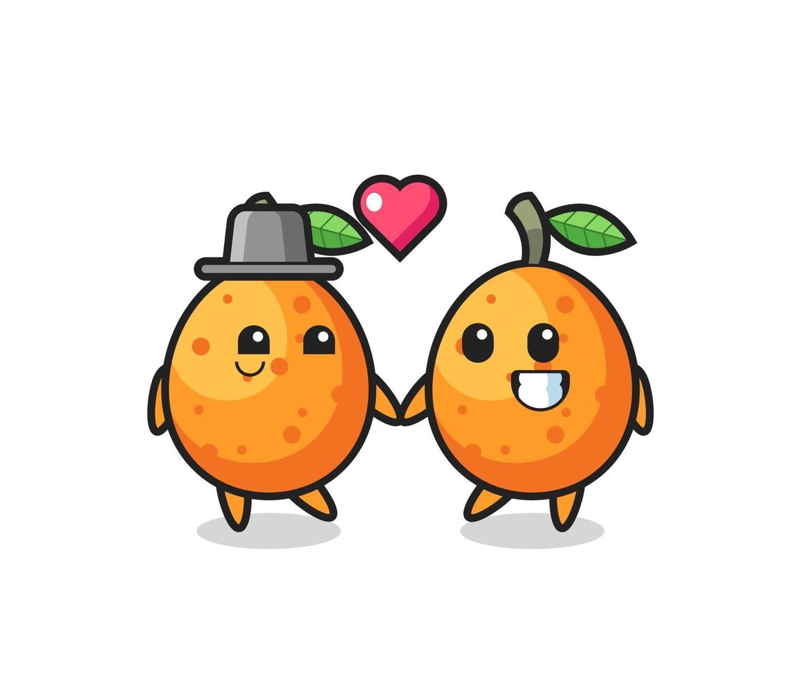 kumquat cartoon character couple with fall in love gesture vector