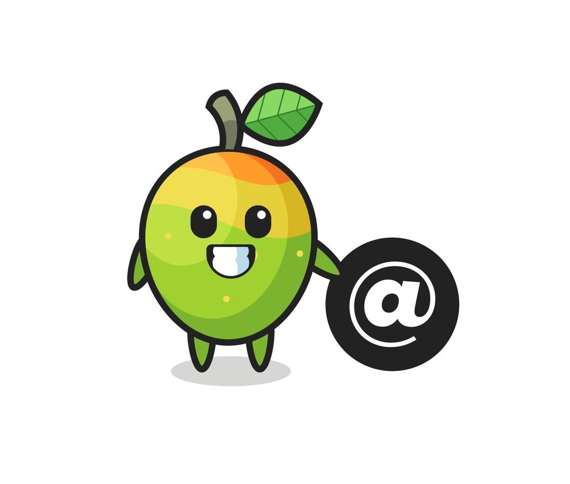 Cartoon Illustration of mango standing beside the At symbol vector