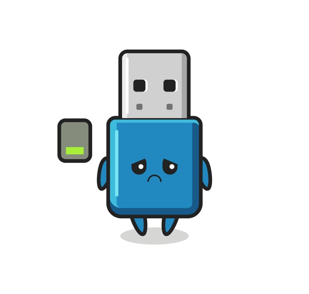 Carácter de la mascota USB de la unidad flash haciendo un gesto cansado vector