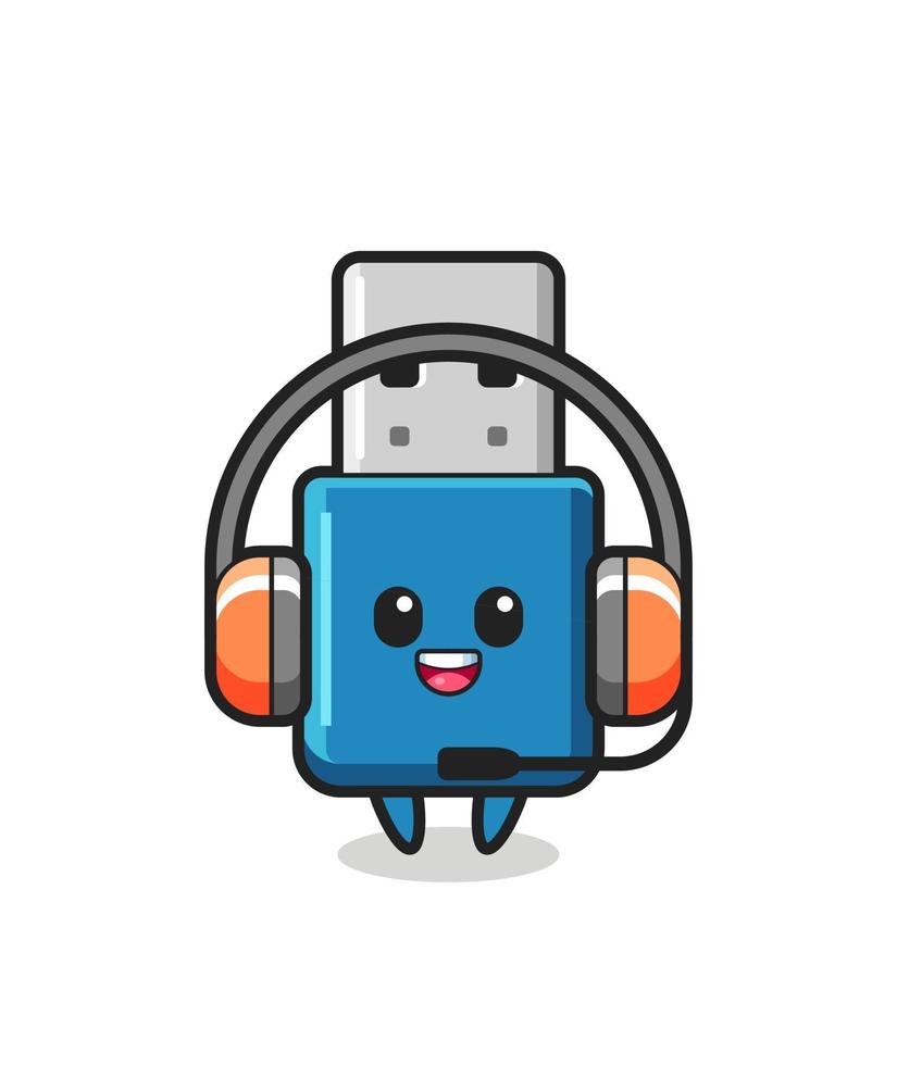 Cartoon mascot of flash drive usb as a customer service vector
