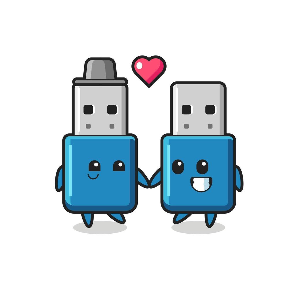 flash drive usb cartoon character couple with fall in love gesture vector