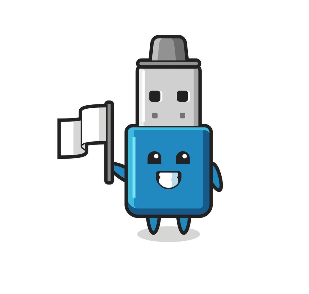 personaje de dibujos animados de unidad flash usb sosteniendo una bandera vector