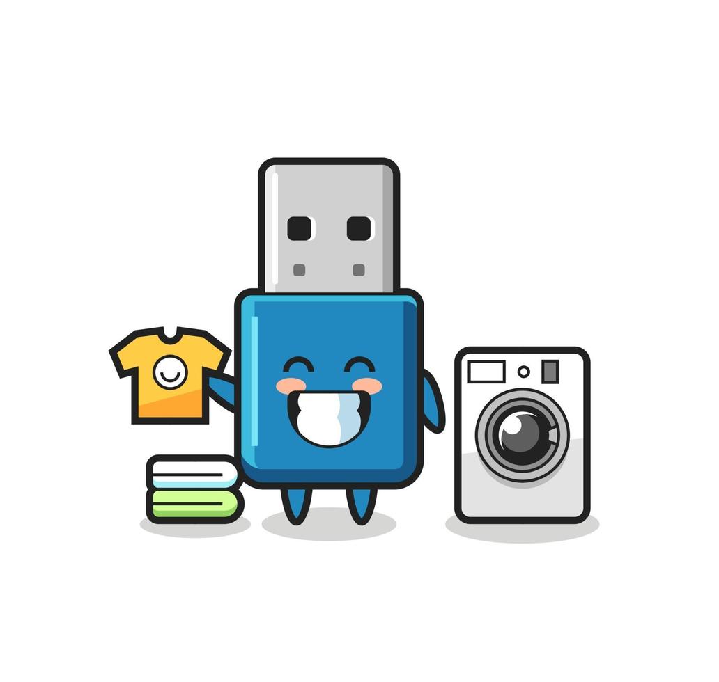 Mascot cartoon of flash drive usb with washing machine vector