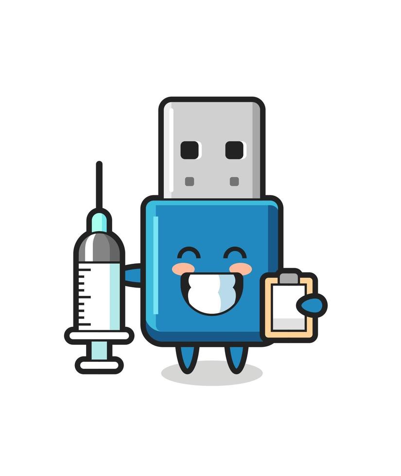 Ilustración de mascota de unidad flash USB como médico vector