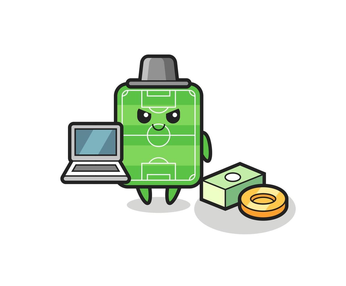 ilustración de la mascota del campo de fútbol como un hacker vector