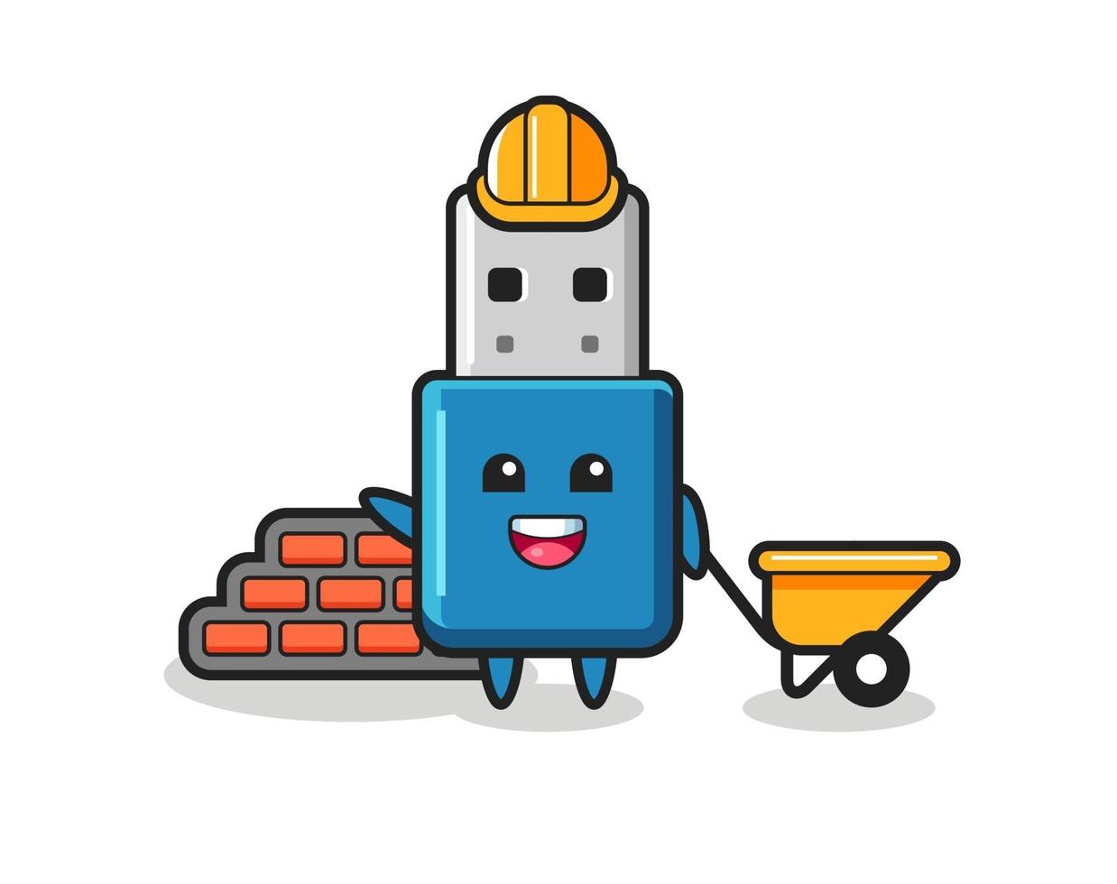 Cartoon character of flash drive usb as a builder vector