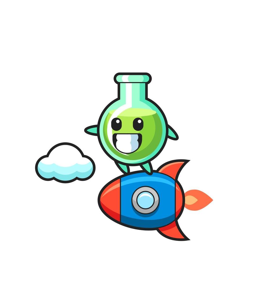 lab beakers mascot character riding a rocket vector