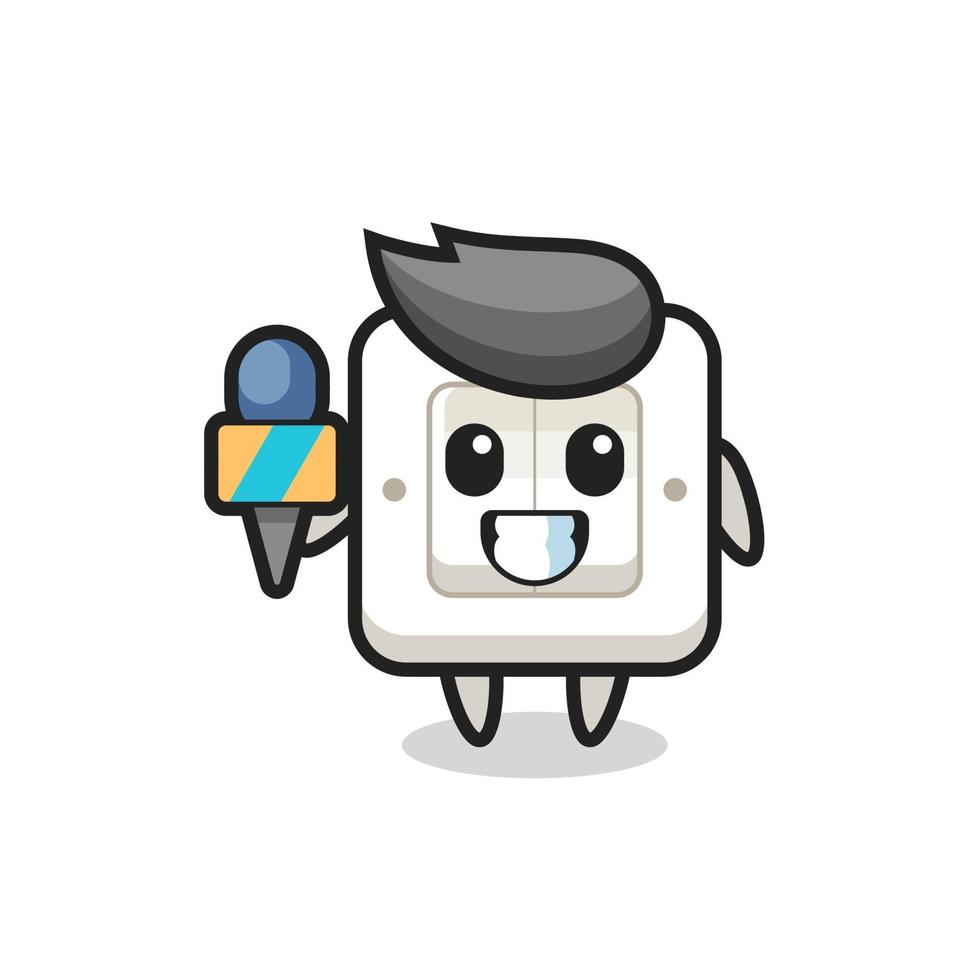 mascota de personaje de interruptor de luz como reportero de noticias. vector