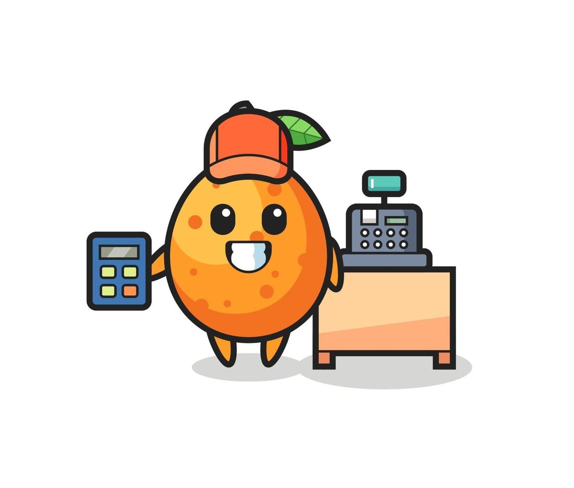 Ilustración del personaje kumquat como cajero. vector