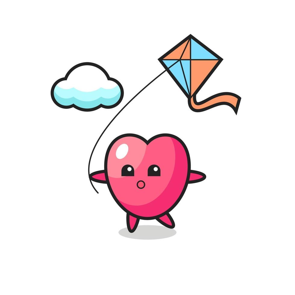 heart symbol mascot illustration is playing kite vector